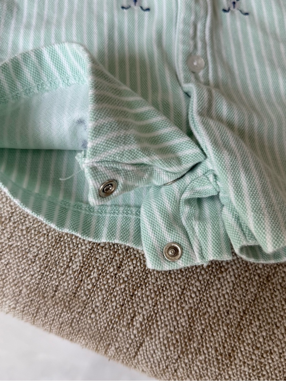 Little Me Mint & White Striped Button-Front Romper - Picture 2 of 5